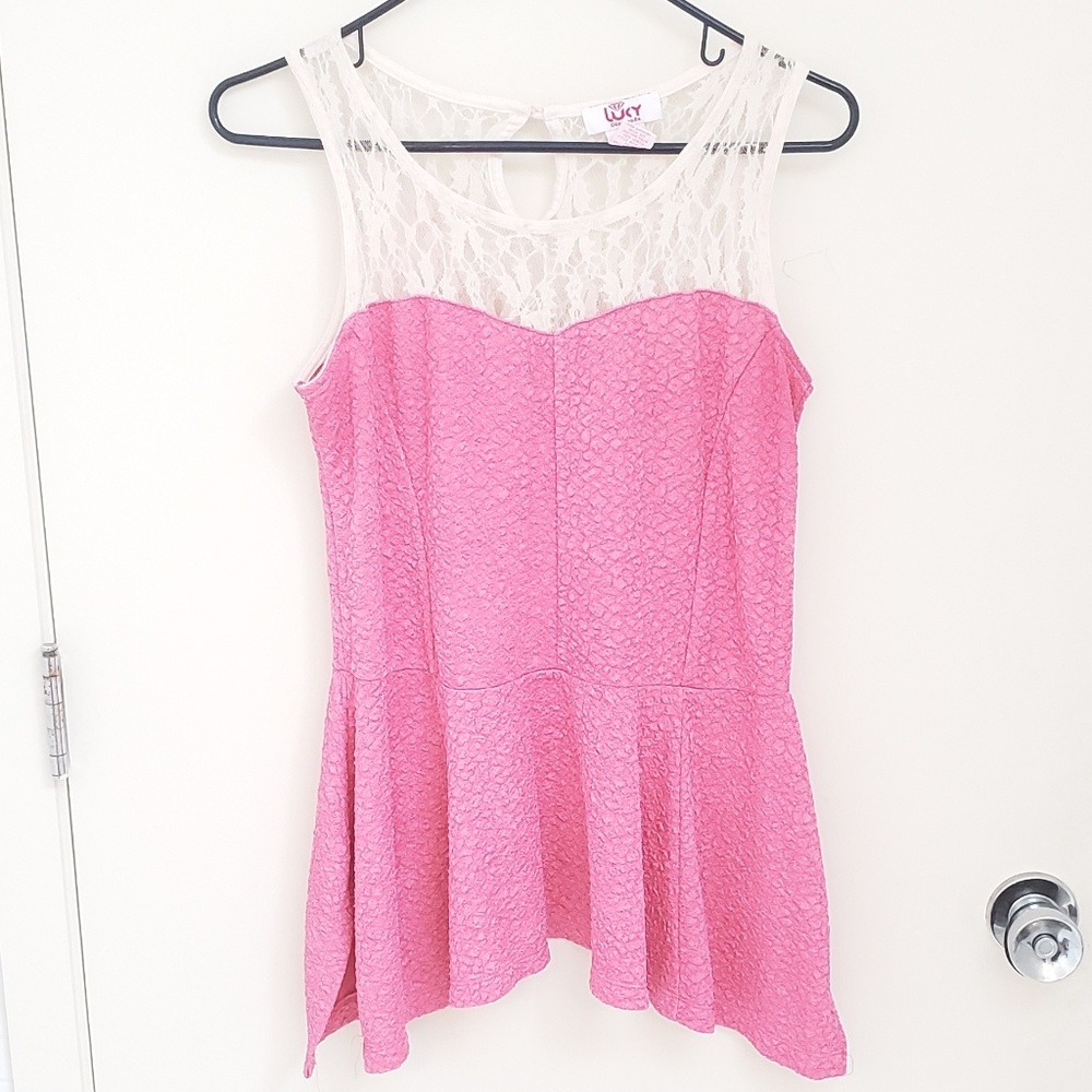 Pink Lace Peplum Blouse 1X
